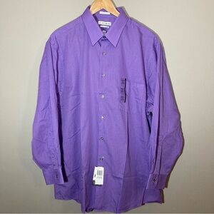 Van Heusen Men's Lavender Dress Shirt Satin Stripe Wrinkle Free  17.5 32/33